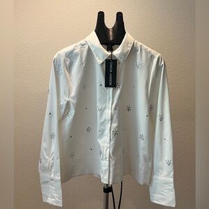 Modern Works White Embellished Button-Up Shirt Jacket Size L